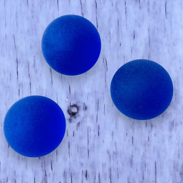 Blue cultured sea glass ball solid glass spheres, large marbles frosted glass, royal blue glass orb, coastal home decor accents, 3 pieces