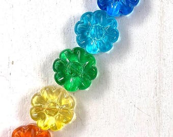 20 glass flower beads, 13.5mm transparent glass beads with color wash, 8 petal colorful glass daisy beads for jewelry (A0059/0063/0067)