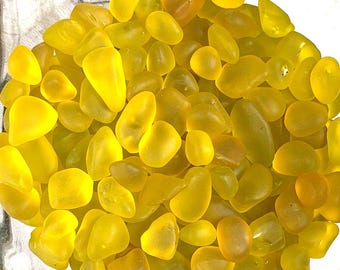 Yellow sea glass style stones, approx. 4oz / 100-120 pcs, 5-14 mm small tumbled glass pebbles for vase filler, matte glass rocks for crafts