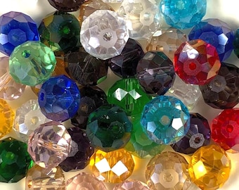 Faceted glass beads for jewelry, faceted glass for beading projects, sparkly beads for sun catchers, 11x8mm, 1.3-1.5mm hole, 20 or 40 pcs