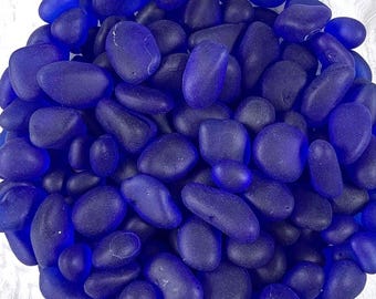 Blue sea glass style stones, approx. 4oz / 100-120 pcs, 5-14 mm small tumbled glass pebbles for vase filler, matte glass rocks (F0212)