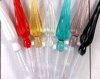 Glass calligraphy pen, lampwork twisted glass dip pen for invitations, elegant glass fountain pen gift for writers and calligraphers, 7.5"
