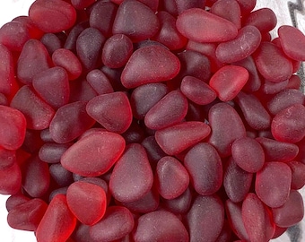 Red sea glass style stones, approx. 4oz / 100-120 pcs, 5-14 mm small tumbled glass pebbles for vase filler, matte glass rocks for crafts