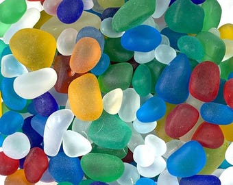 Multicolor sea glass style stones, approx. 4oz / 100-120 pcs, 5-16 mm small tumbled glass pebbles for vase filler, matte glass rocks