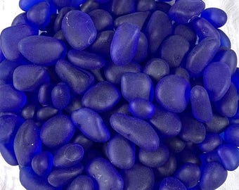 Blue sea glass style stones, approx. 4oz / 100-120 pcs, 5-14 mm small tumbled glass pebbles for vase filler, matte glass rocks for crafts