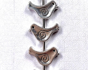 Metal bird spacer beads, cute bird beads for bracelets, animal shaped alloy beads for jewelry, antique silver 15x9 mm, 1.5mm hole, 20 pcs