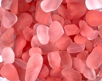 Pink and white sea glass style stones, approx. 4oz / 100-120 pcs, 5-16 mm small tumbled glass pebbles for vase filler, matte glass rocks