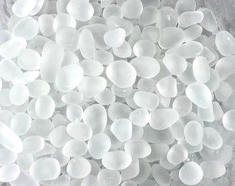 White sea glass style stones, approx. 4oz / 100-120 pcs, 4-14 mm small tumbled glass pebbles for vase filler, matte glass rocks for crafts