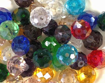 Faceted glass beads for jewelry, faceted glass for beading projects, sparkly beads for sun catchers, 11x8mm, 1.3-1.5mm hole, 20 or 40 pcs