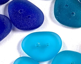 4 sea glass buttons, cultured beach-style matte finish glass, approx 17-20mm two-hole buttons for mosaics, button art, sewing (C0130)