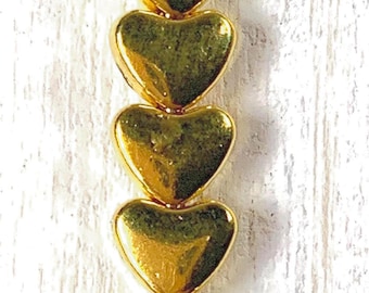 500 gold metal heart beads, tiny gold-colored alloy spacer beads, heart beads for earrings, bracelets, bag charms, bulk beads approx 6x4.5mm