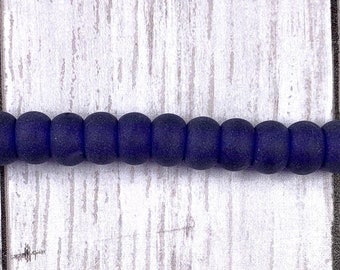 Large hole blue sea glass beads, cultured frosted glass beads for jewelry, fairy wand garden stakes, European tumbled rondelle beads, 20 pcs