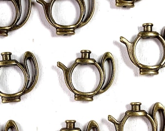 10 teapot bead frames, 20x23mm metal open bead frame embellishments, fits 10mm round beads, DIY tea kettle earrings, bead accents (L0317)