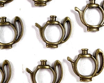 10 teapot bead frames, metal open bead frame embellishments, fits 10mm round beads, DIY tea kettle earrings, fun bead accents, 20x23mm