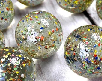 Multicolor glass collector marbles, 10 pc, 1" semi-transparent glitter bomb marbles, 25 mm with color specks for games, crafts (I0265-267)