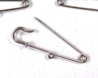 Set of 10 kilt pins with 1 loop, 55mm/2.1" silver colored safety pins, add a charm, DIY brooches, beaded scarf pins, bridal bouquet charms