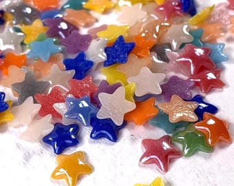 200 pcs porcelain glass star cabochons, small 7.5mm opaque glass stars, assorted colors, flat back, undrilled cabs for mosaics (B0080)