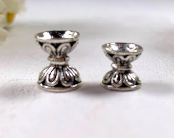 50 pcs double sided bead caps, antique silver hourglass shape bead caps, flower petal design spacer bead for beadable pens, jewelry, 2 sizes