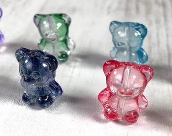 Set of 50 small glass bear beads, 14x11mm, 8 colors glass jelly bears, teddy bear beads for jewelry making (A0037)