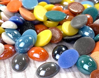 100/200 pcs porcelain glass flat back oval cabochons, 13/14/18mm opaque pearlized undrilled glass ovals for jewelry, mosaics (B0076/0077)