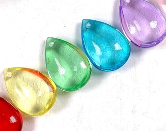5 glass teardrop pendants, big 1" glass raindrop charms for earrings, 26.5mm top-drilled painted glass pendants for jewelry (A0008)
