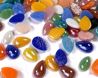 200 pcs porcelain glass teardrop cabochons, ~8x5.5mm tiny opaque glass tapered ovals, assorted colors flat back, undrilled cabs (B0080)