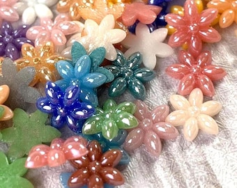 200 pcs glass flower cabochons for mosaics, 8 or 9.5mm opaque pearlized undrilled flat back cabs, mixed colors for jewelry, mosaics (B0081)