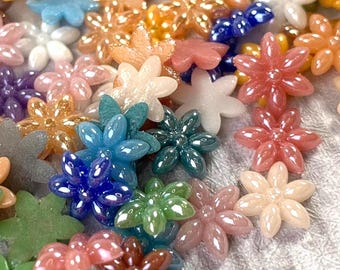 200 pcs glass flower cabochons for mosaics, opaque pearlized glass flowers, mixed color flat back cabochons for jewelry, floral glass accent