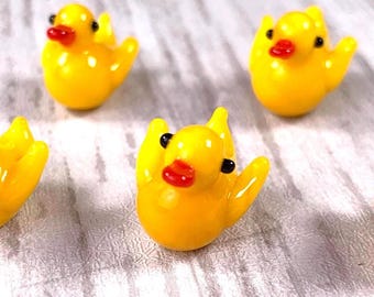 Glass duck lampwork beads, 5 pcs yellow duck beads for jewelry making, lampwork animal beads, unique beads for crafts (A0035)
