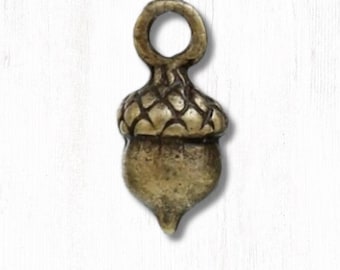 Acorn charms, 20 pcs, 13.5x7mm small antique bronze 3D acorn charms with loop, rustic charm for autumn nature crafts and beading projects