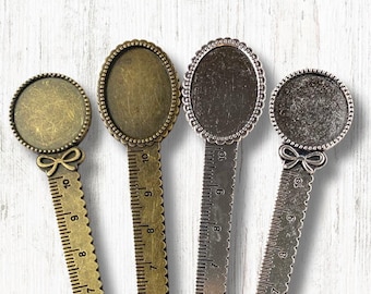 Bookmark making kit, 8 metric ruler bookmarks with glass cabochons, DIY bookish gifts for book lovers, ladies craft night kit (B0094)