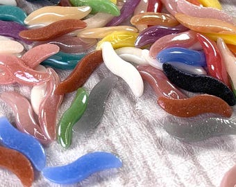 200 pcs porcelain glass twist cabochons for mosaics, tiny opaque pearlized glass waves, mixed color flat back cabs for glass art projects
