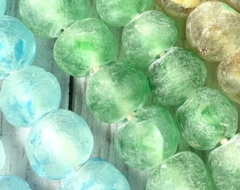 Jumbo African recycled glass beads, coffee table glass beads, frosted beads for sea glass garland, extra-large chunky beads, 22-23mm, 26 pcs