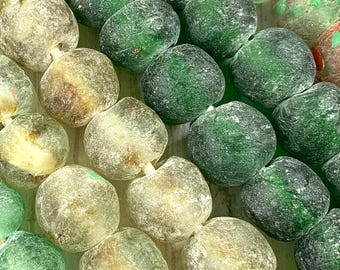 Jumbo African recycled glass beads, coffee table glass beads, frosted beads for sea glass garland, extra-large chunky beads, 22-23mm, 26 pcs