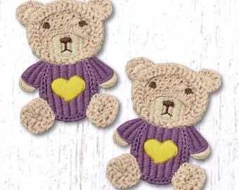 2 woven bear appliques, 65x50mm/2.5x1.9 in. polyester sew-on embellishments for crafts