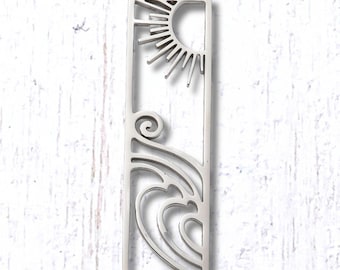 10 stainless steel sun and waves charms for jewelry making, 40x10mm rectangle pendant, charms for resin work, keychains, and earrings