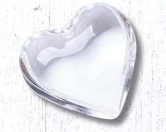 5 large glass heart pendants, 41mm/1.6" clear glass puffy heart charm for necklaces, chunky drilled pendants for jewelry, car charms (A0006)