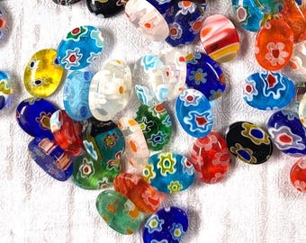 Millefiori glass tiny oval flower cabochons, approx. 8x6mm, 98 pcs, flat back undrilled glass crafts, jewelry making, mosaics (A0015)