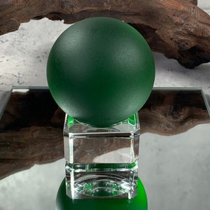 Green sea glass ball, frosted glass orb, tumbled glass accents for table trays, large marbles, coastal decor accents, sea glass lover gift