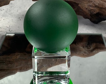 Green sea glass ball, frosted glass orb, tumbled glass accents for table trays, large marbles, coastal decor accents, sea glass lover gift