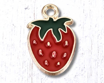 Strawberry charm, 10 pcs, 18.5x11.5mm alloy with enamel, light gold finish, cute fruit strawberry charms for jewelry and crafts