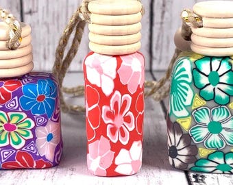 Set of 5 assorted empty diffuser bottles, DIY floral car freshie, bottle diffusers for essential oils, fillable hanging air freshener unique