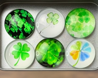 Cloverleaf design assorted glass magnets for board, shamrock St. Patrick's Day magnets for locker, four-leaf clover lucky gift for coworker
