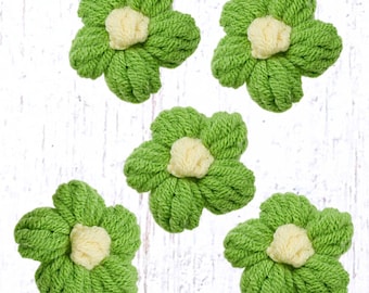 5 crochet flower appliques for crafts, 37mm/1.4 inch cotton sew-on embellishments for clothing, barrettes, bag charms
