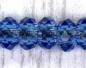 Large hole light blue glass faceted beads no metal core, 10 pcs 13.5x7.5 mm, European beads (C0122)