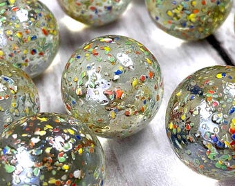 Multicolor glass collector marbles, 10 pc, 1" semi-transparent glitter bomb marbles, 25 mm with color specks for games, crafts (I0265-267)