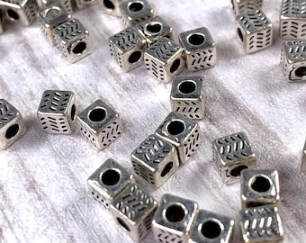 Metal cube spacer beads, 4.5mm large hole spacer beads with 2.3mm hole for beadable blanks and jewelry, antique silver color, 50 pieces