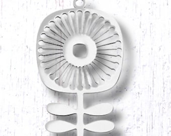 10 stainless steel Scandinavian flower charms for jewelry making, folksy flower pendant, retro dandelion charms for DIY earrings, ~33x19x1mm