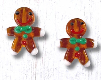 Glass gingerbread man lampwork bead, 2 or 10 pcs focal beads for crafting, holiday craft beads, unique glass beads, 26mm (A0045)