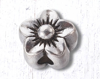 Metal flower spacer beads, alloy nature beads for jewelry, floral beads for bracelets, antique silver spacers 11.5x9 mm, 2.5mm hole, 10 pcs